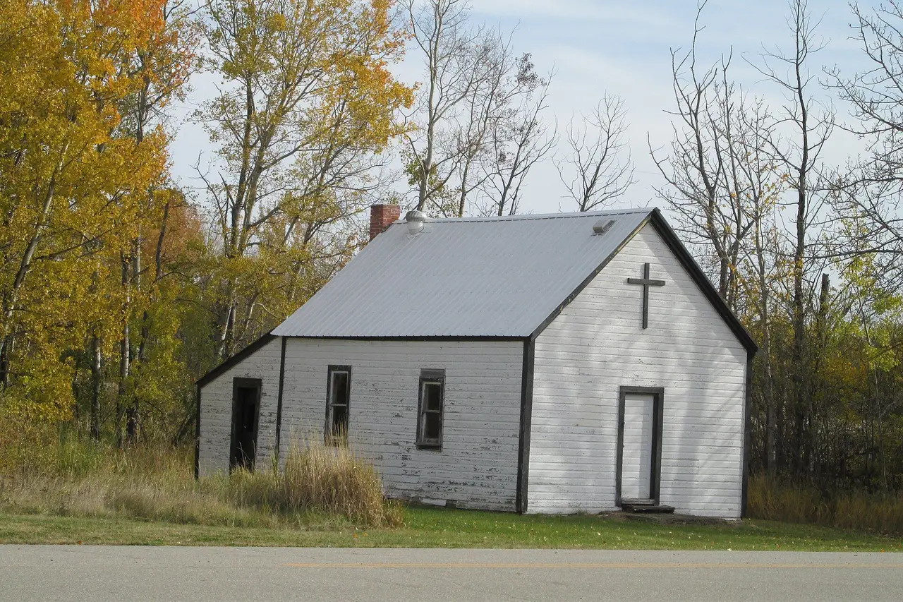 Small white church in autumn, 2013